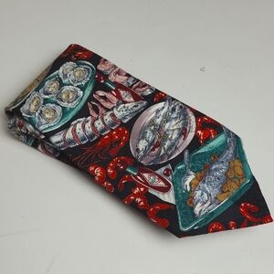 TABASCO HOT SAUCE BRANDED 100% SILK SEAFOOD FISH FRY PRINTED MENS TIE